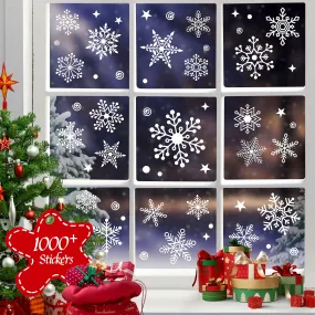 1000  Double-Sided Christmas Window Clings, 25  Designs Snowflake Static Stickers Window Decoration Xmas Ornaments Reusable Frozen Party Supplies New Year Decals for Winter Holiday