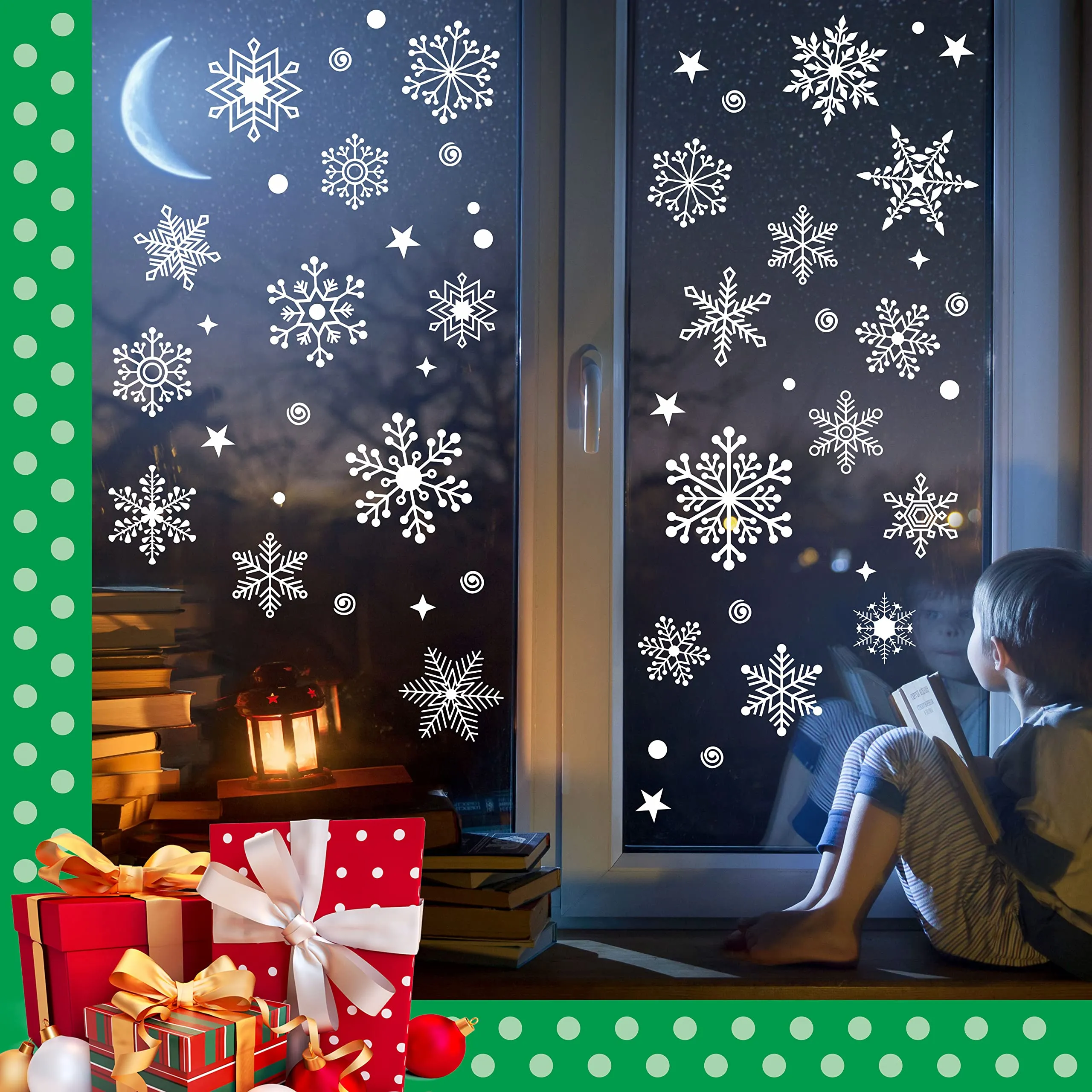 1000  Double-Sided Christmas Window Clings, 25  Designs Snowflake Static Stickers Window Decoration Xmas Ornaments Reusable Frozen Party Supplies New Year Decals for Winter Holiday