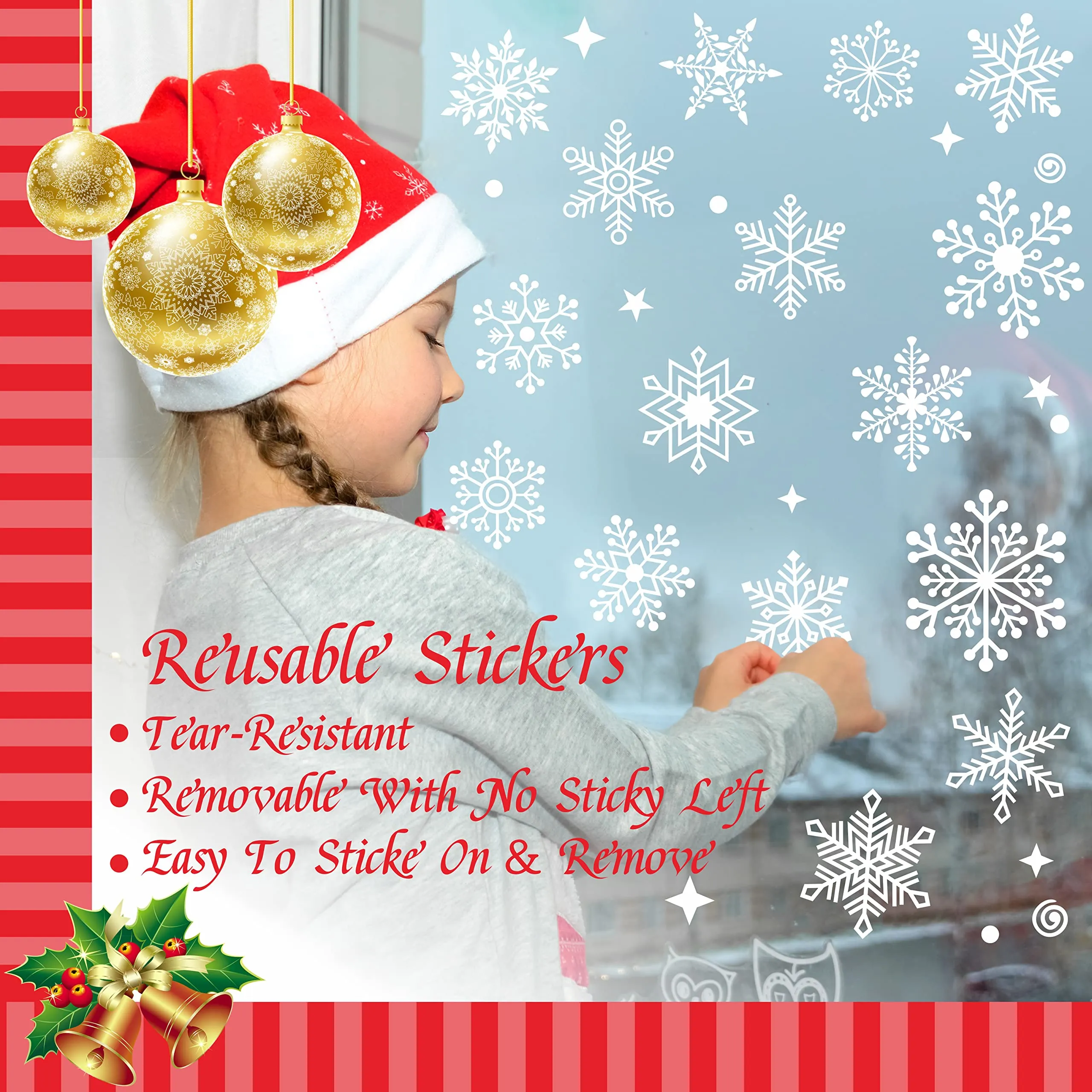 1000  Double-Sided Christmas Window Clings, 25  Designs Snowflake Static Stickers Window Decoration Xmas Ornaments Reusable Frozen Party Supplies New Year Decals for Winter Holiday