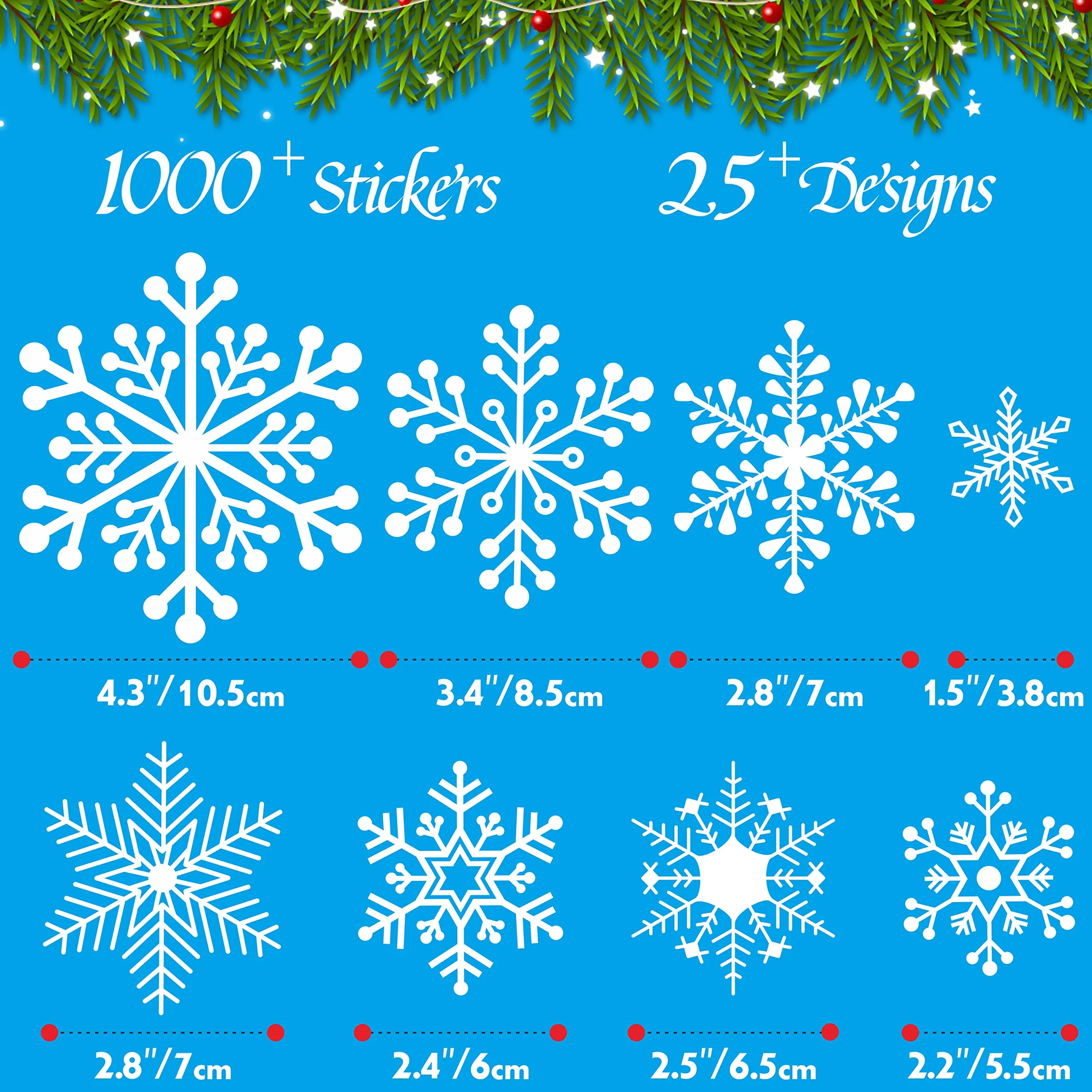 1000  Double-Sided Christmas Window Clings, 25  Designs Snowflake Static Stickers Window Decoration Xmas Ornaments Reusable Frozen Party Supplies New Year Decals for Winter Holiday