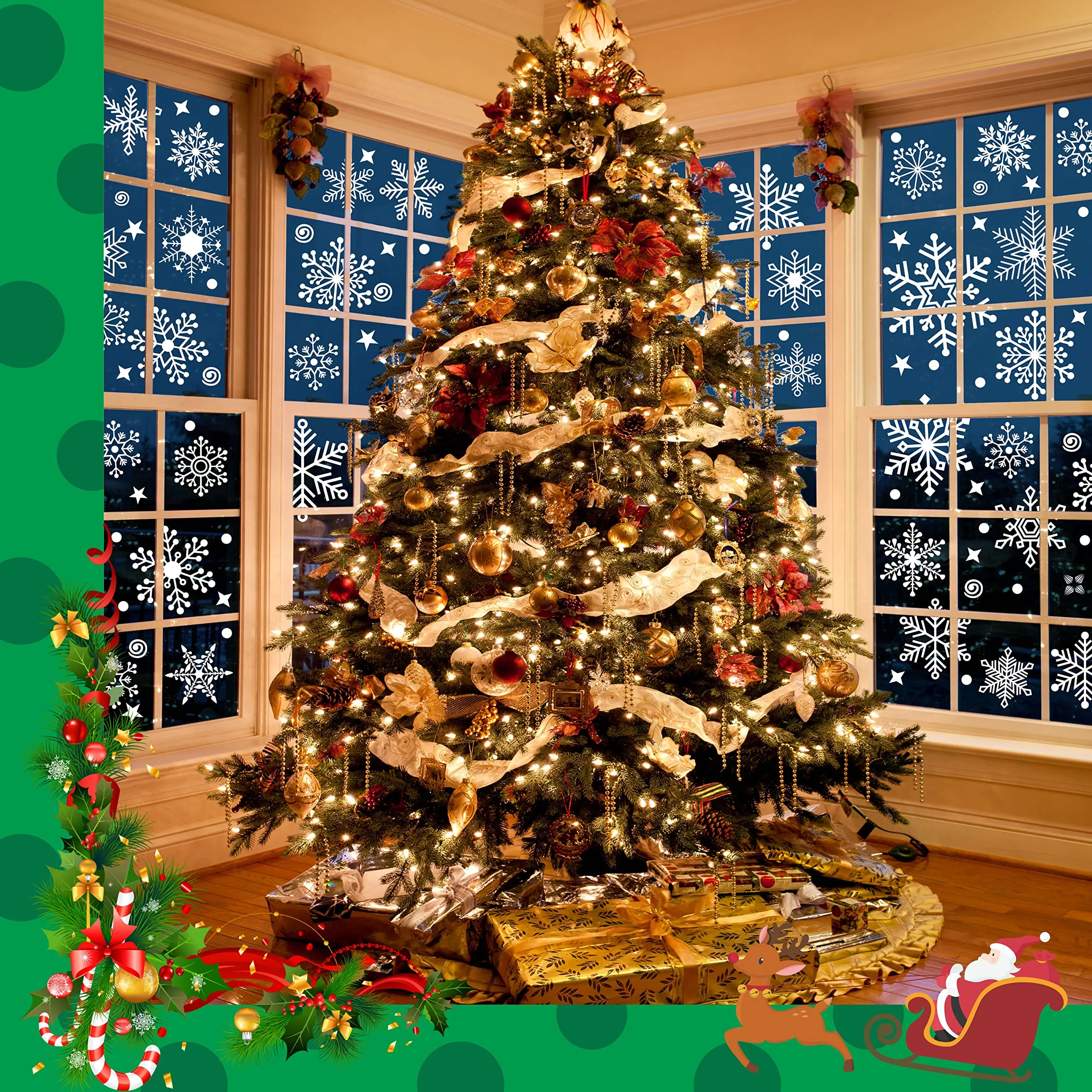 1000  Double-Sided Christmas Window Clings, 25  Designs Snowflake Static Stickers Window Decoration Xmas Ornaments Reusable Frozen Party Supplies New Year Decals for Winter Holiday