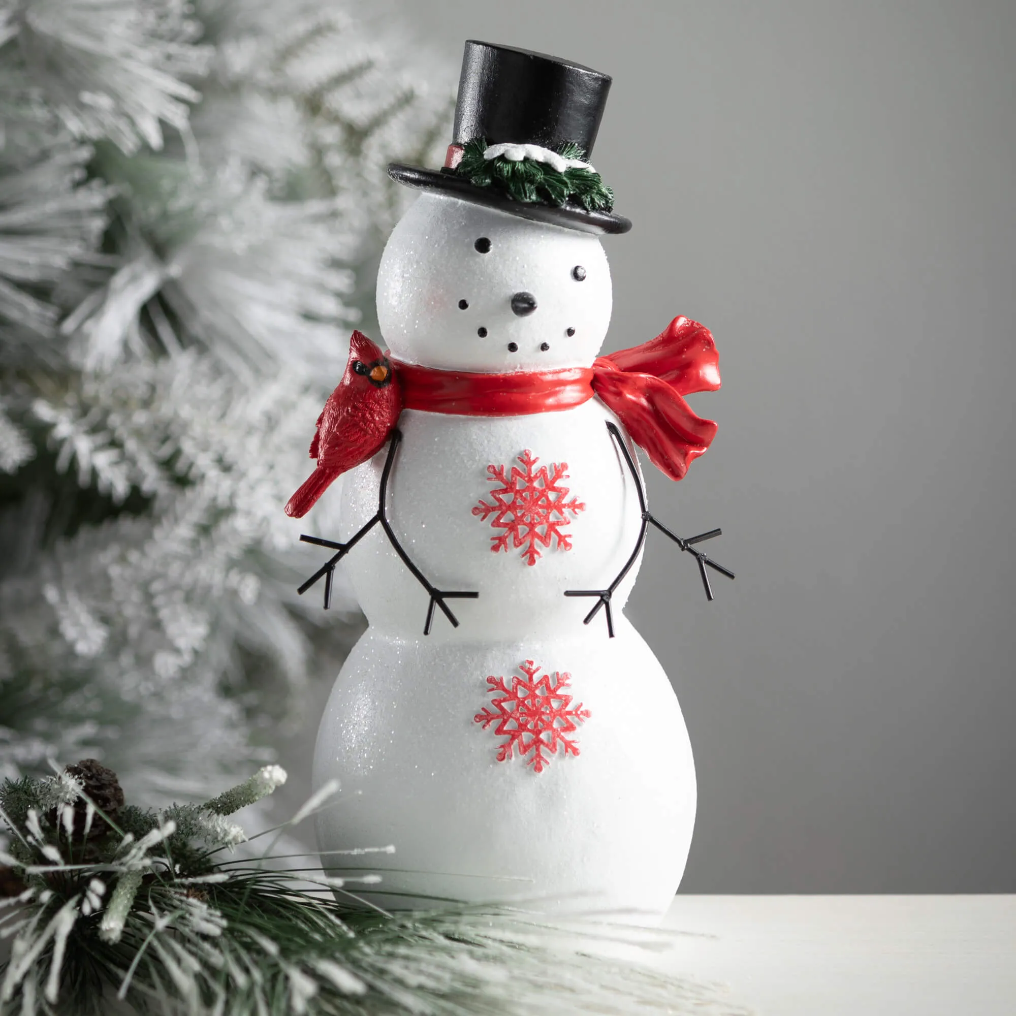 12"H Sullivans Red Cardinal Snowman Figurines - Set of 2, Christmas Decor, Multicolored