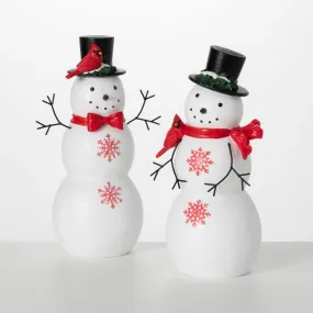 12"H Sullivans Red Cardinal Snowman Figurines - Set of 2, Christmas Decor, Multicolored