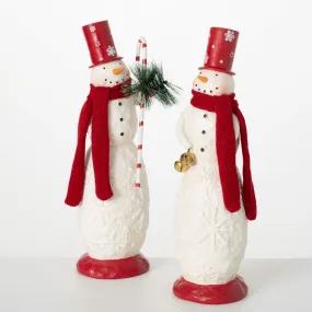 15"H Sullivans Skinny Snowman Christmas Decor - Set of 2, Multicolored