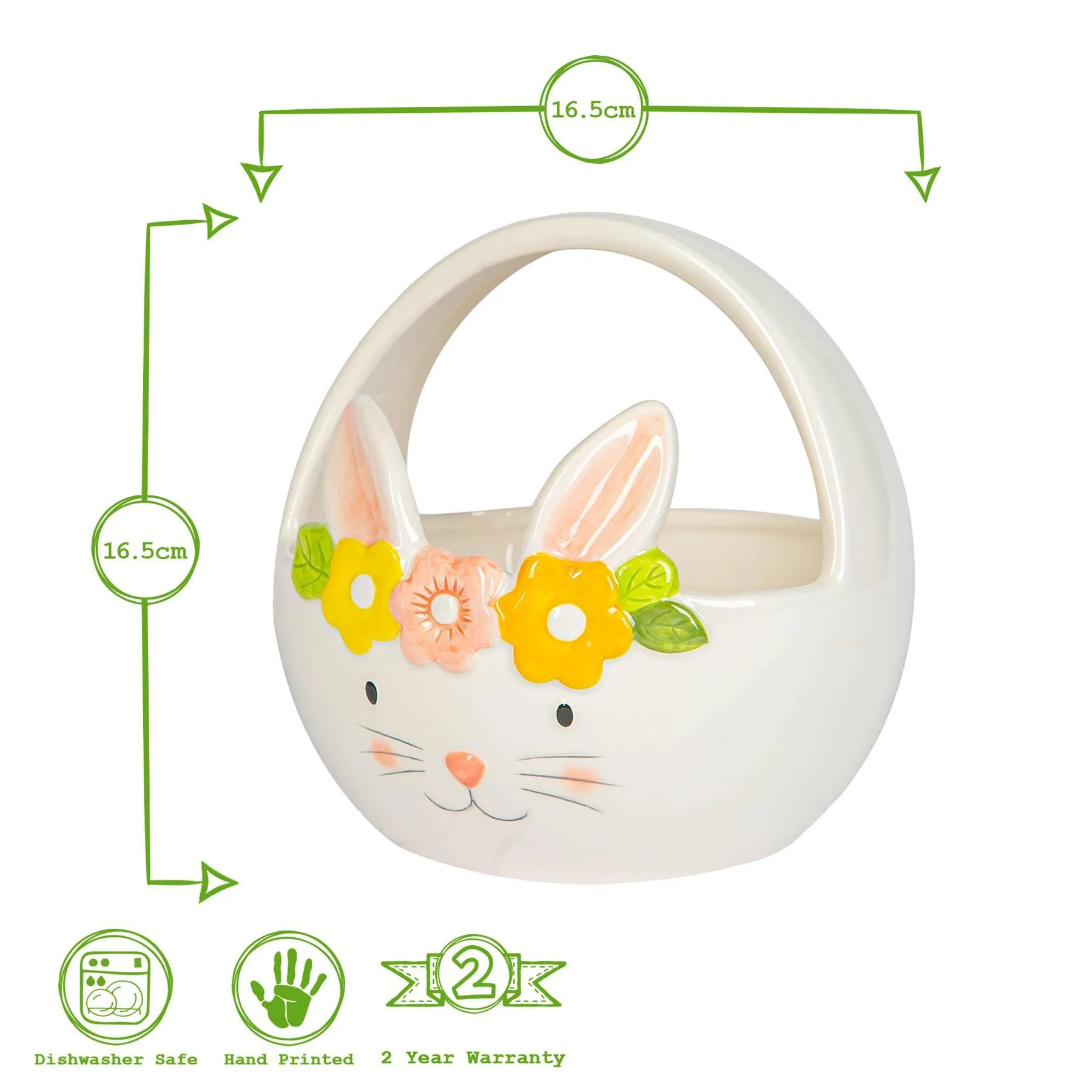 16.5cm Yellow Flower Bunny Dolomite Easter Basket - By Nicola Spring