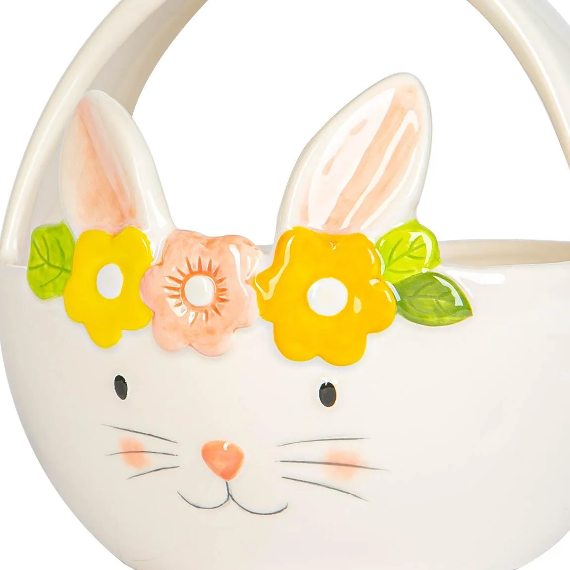 16.5cm Yellow Flower Bunny Dolomite Easter Basket - By Nicola Spring