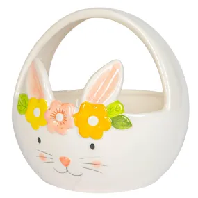 16.5cm Yellow Flower Bunny Dolomite Easter Basket - By Nicola Spring