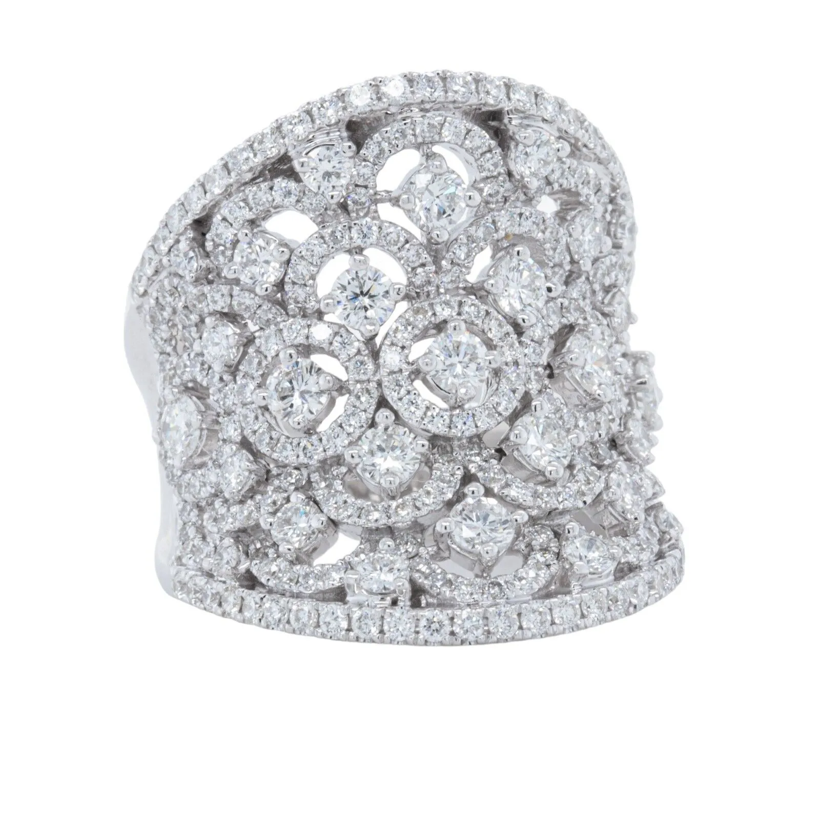 18k White Gold Diamond Open Work Halos Wide Anniversary Ring 5.17ctw F-G VS s6.5