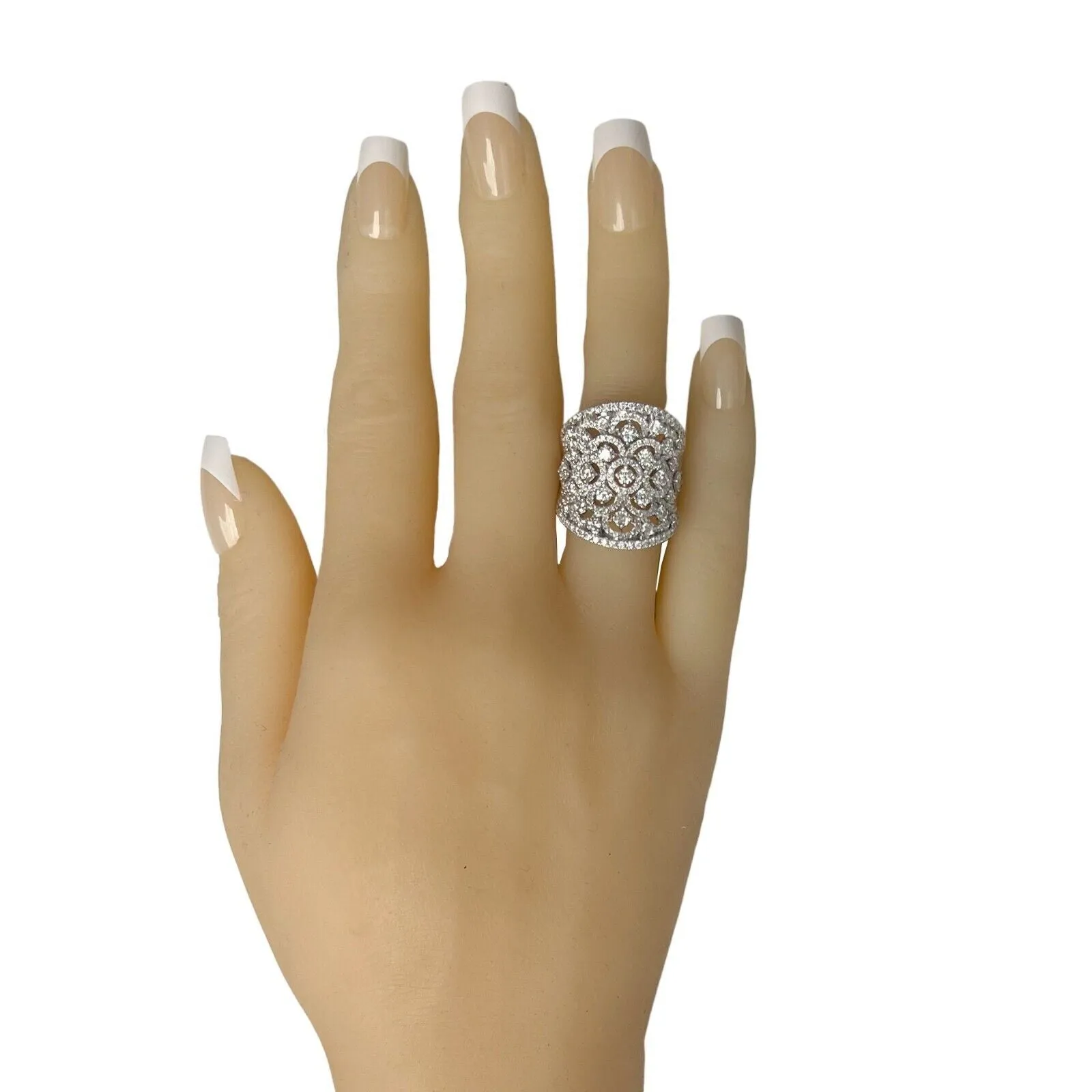 18k White Gold Diamond Open Work Halos Wide Anniversary Ring 5.17ctw F-G VS s6.5