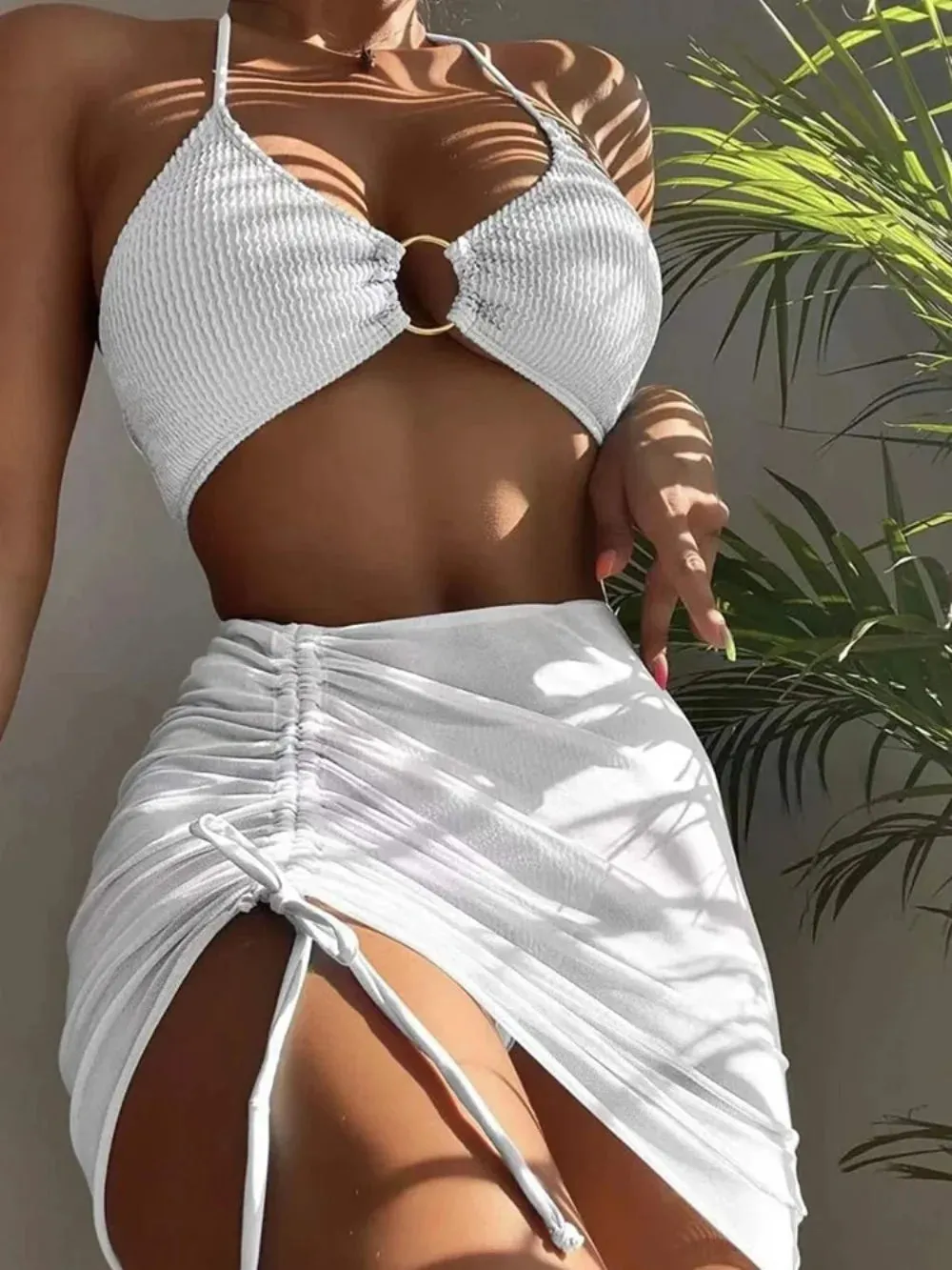 2024 New Bikini Low Waist Three Pieces Women Bandage Swimwear Female Beachwear Bathing Swimsuit