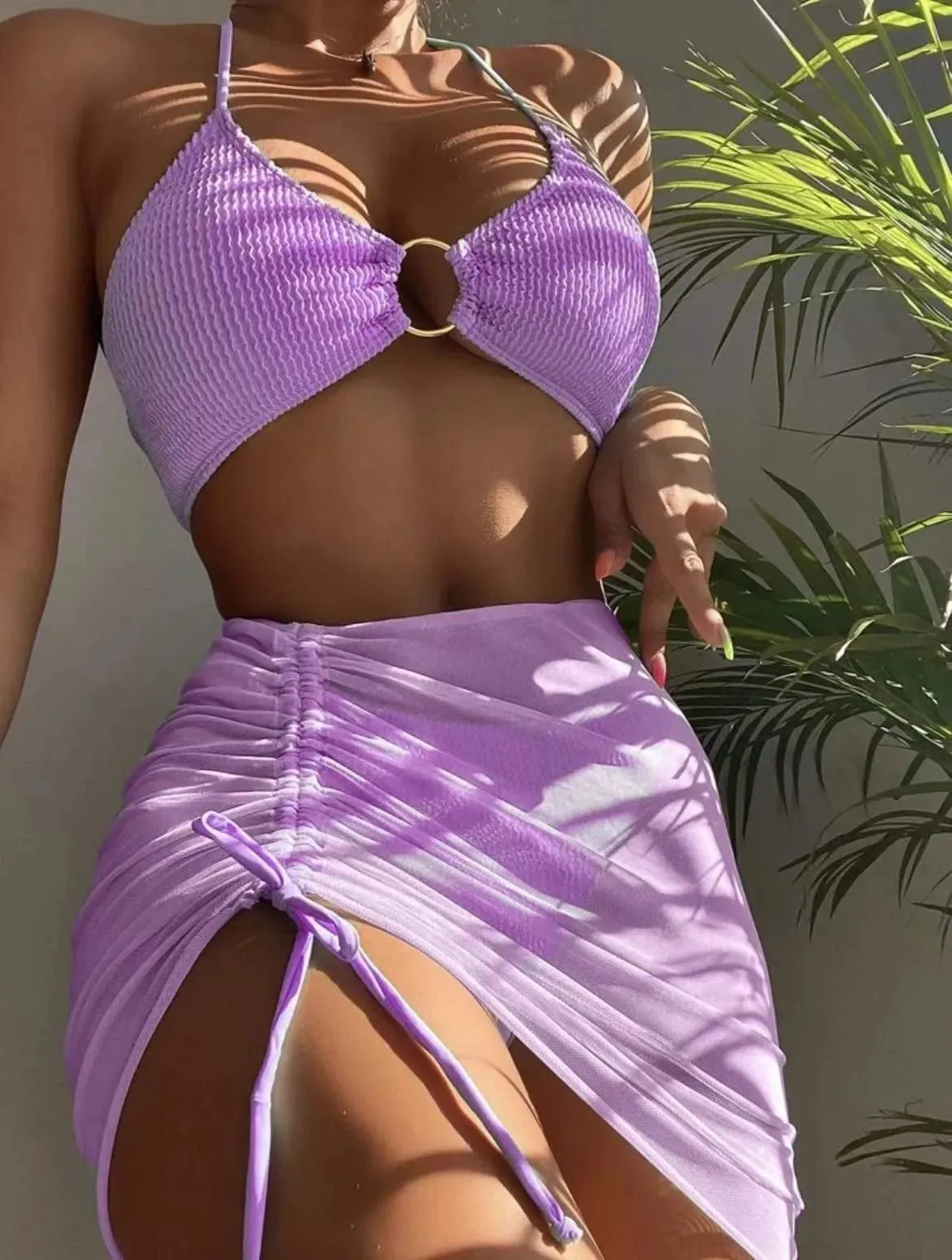 2024 New Bikini Low Waist Three Pieces Women Bandage Swimwear Female Beachwear Bathing Swimsuit