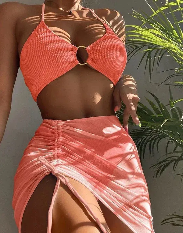 2024 New Bikini Low Waist Three Pieces Women Bandage Swimwear Female Beachwear Bathing Swimsuit