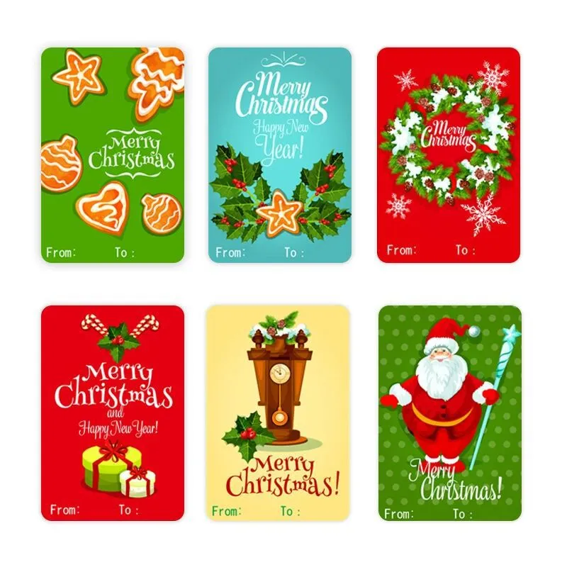 250PCs 6 Designs Square Christmas Label Merry Christmas Gift Stickers tape