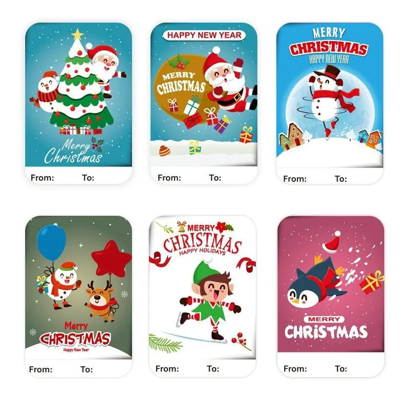 250PCs New 6 Designs Square Merry Christmas Christmas Label Gift Stickers tape