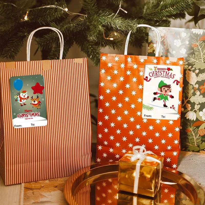 250PCs New 6 Designs Square Merry Christmas Christmas Label Gift Stickers tape