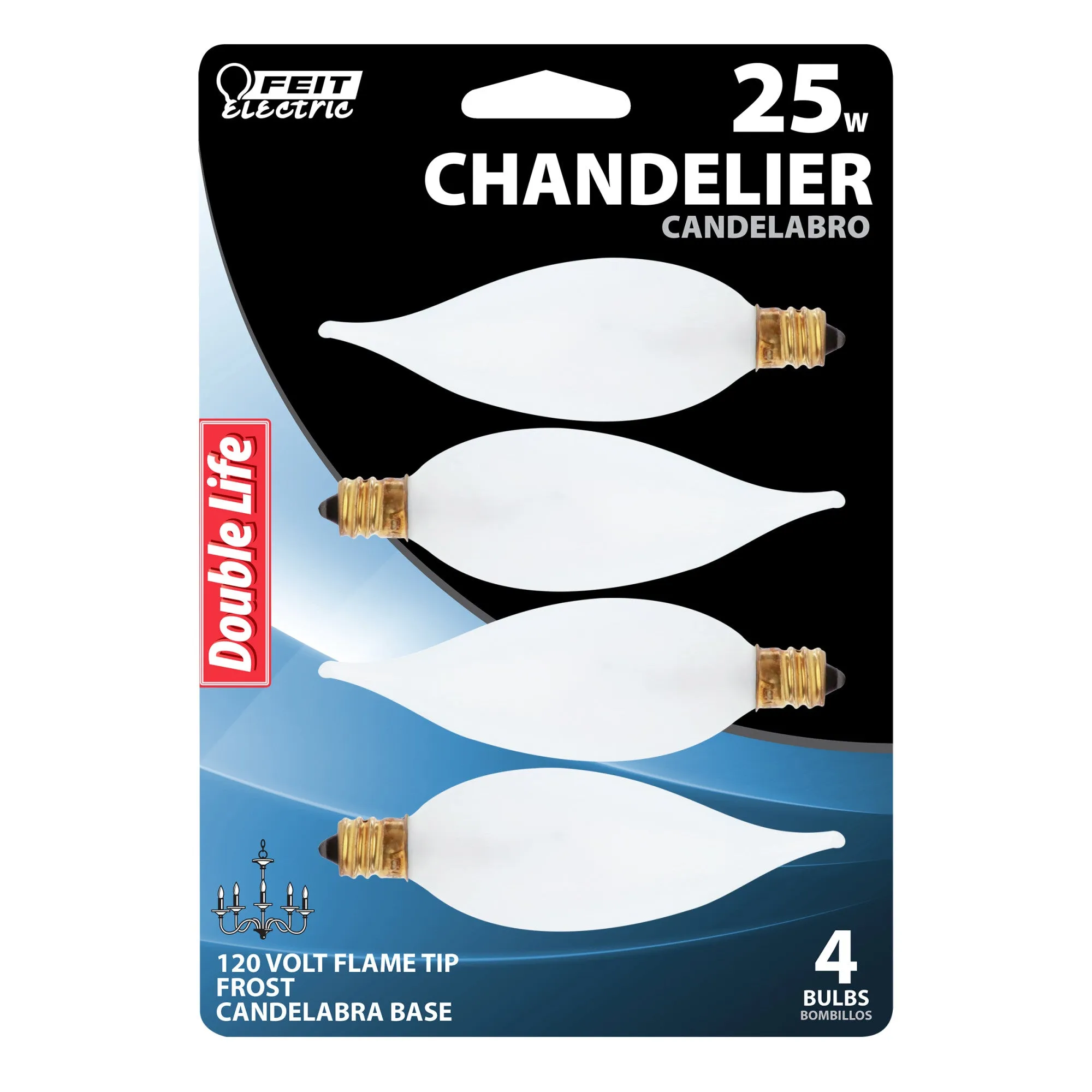 25W Soft White Dimmable Frosted Incandescent Flame Tip Chandelier Light Bulb (4-Pack)