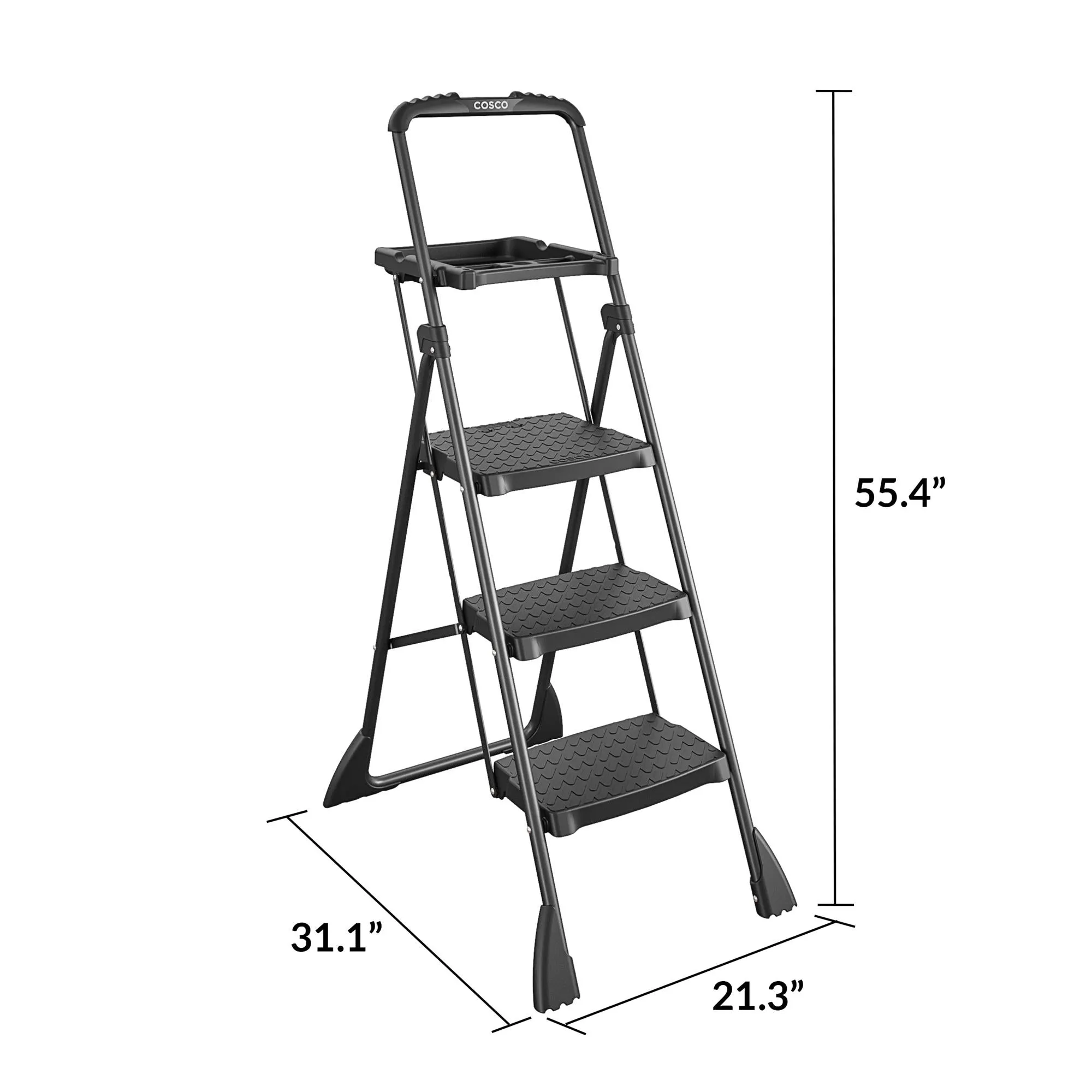 3-Step Folding Step Stool with Tray