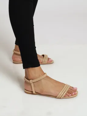 3 Strap Sandal With Elasticated Ankle Strap - Taupe