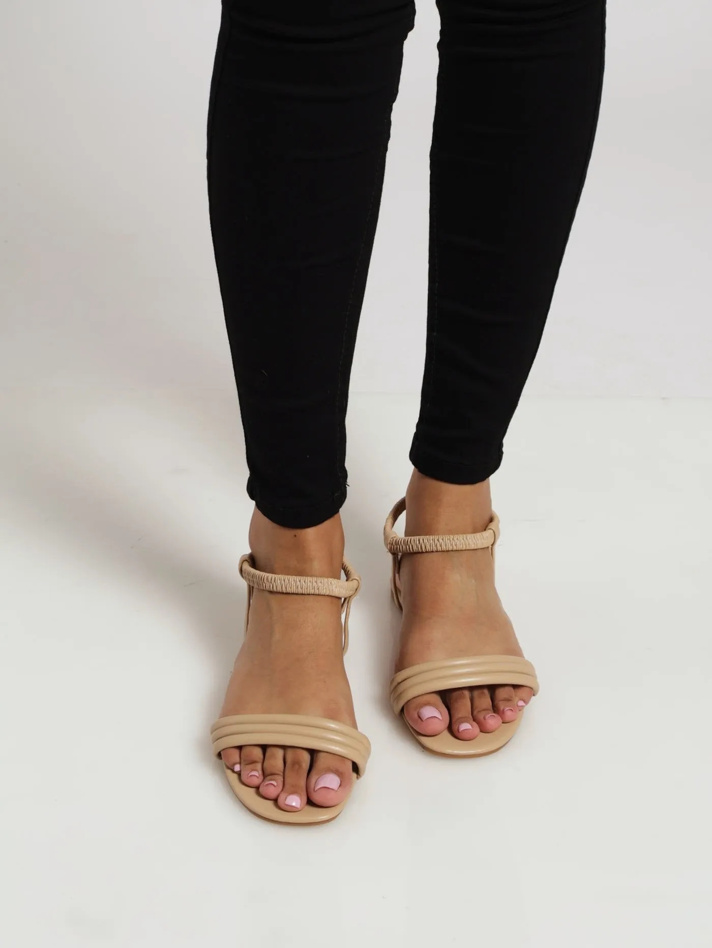 3 Strap Sandal With Elasticated Ankle Strap - Taupe