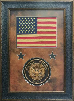 American Flag with Navy Seal Shadowbox | Real Cotton Cloth Embroidered Flag | 37L X 27W" Inches