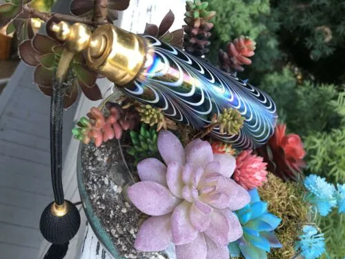 Antique Golden Crown Perfume Atomizer Colorful Iridescent Art Glass Tall Bottle