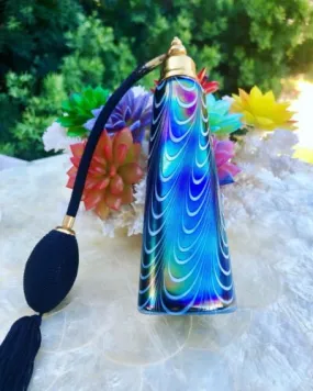 Antique Golden Crown Perfume Atomizer Colorful Iridescent Art Glass Tall Bottle