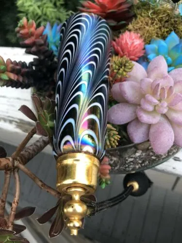 Antique Golden Crown Perfume Atomizer Colorful Iridescent Art Glass Tall Bottle