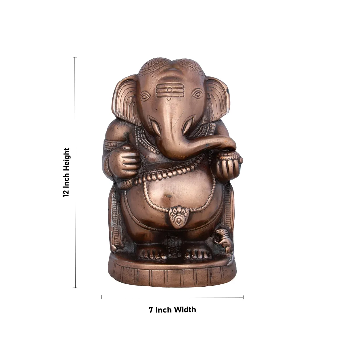 Appu Ganesh Murti - 12 x 7 Inches | Copper Oxidised Ganpati Idol/ Vinayaka Statue for Pooja/ 1.460 Kgs Approx