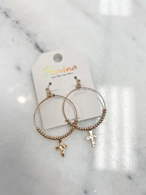 Ball Cross Earring// Worn Gold
