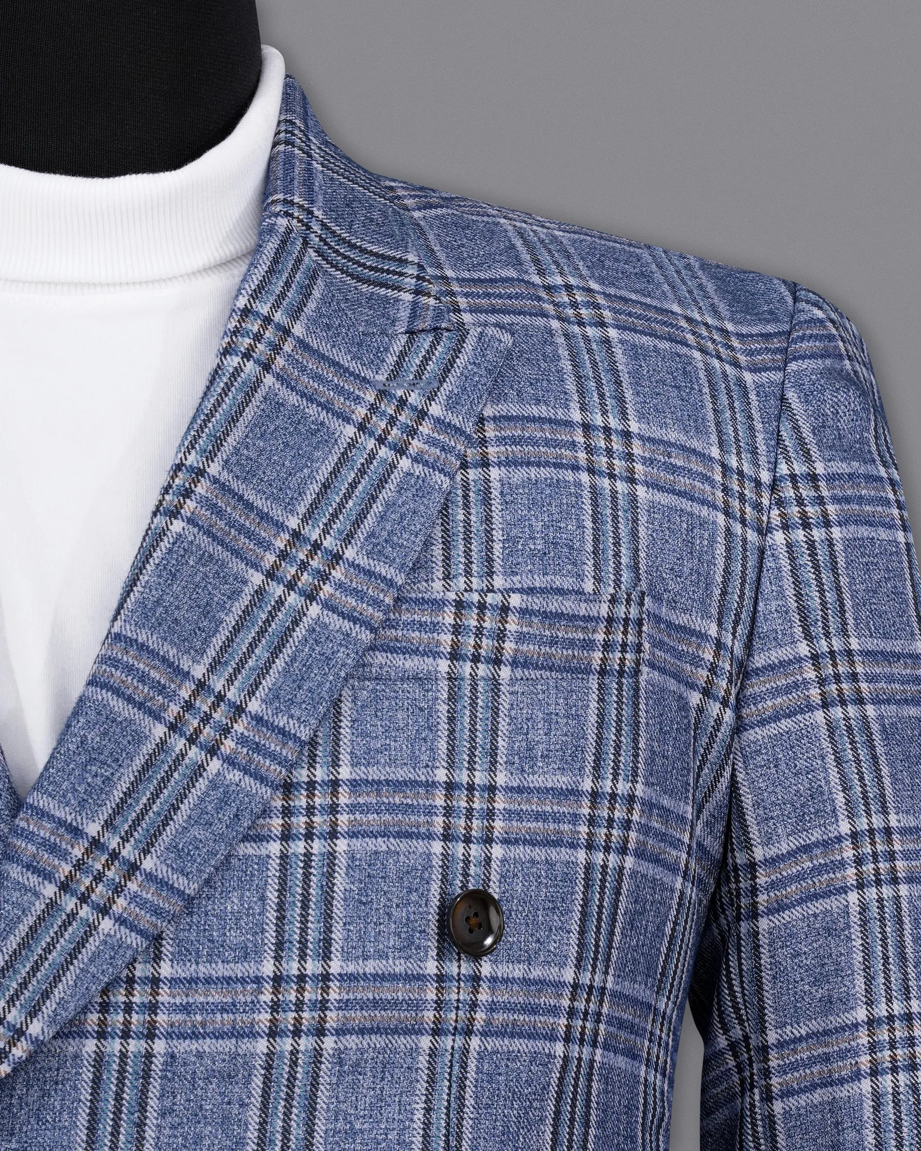 Bayoux Blue Plaid Double Breasted Blazer