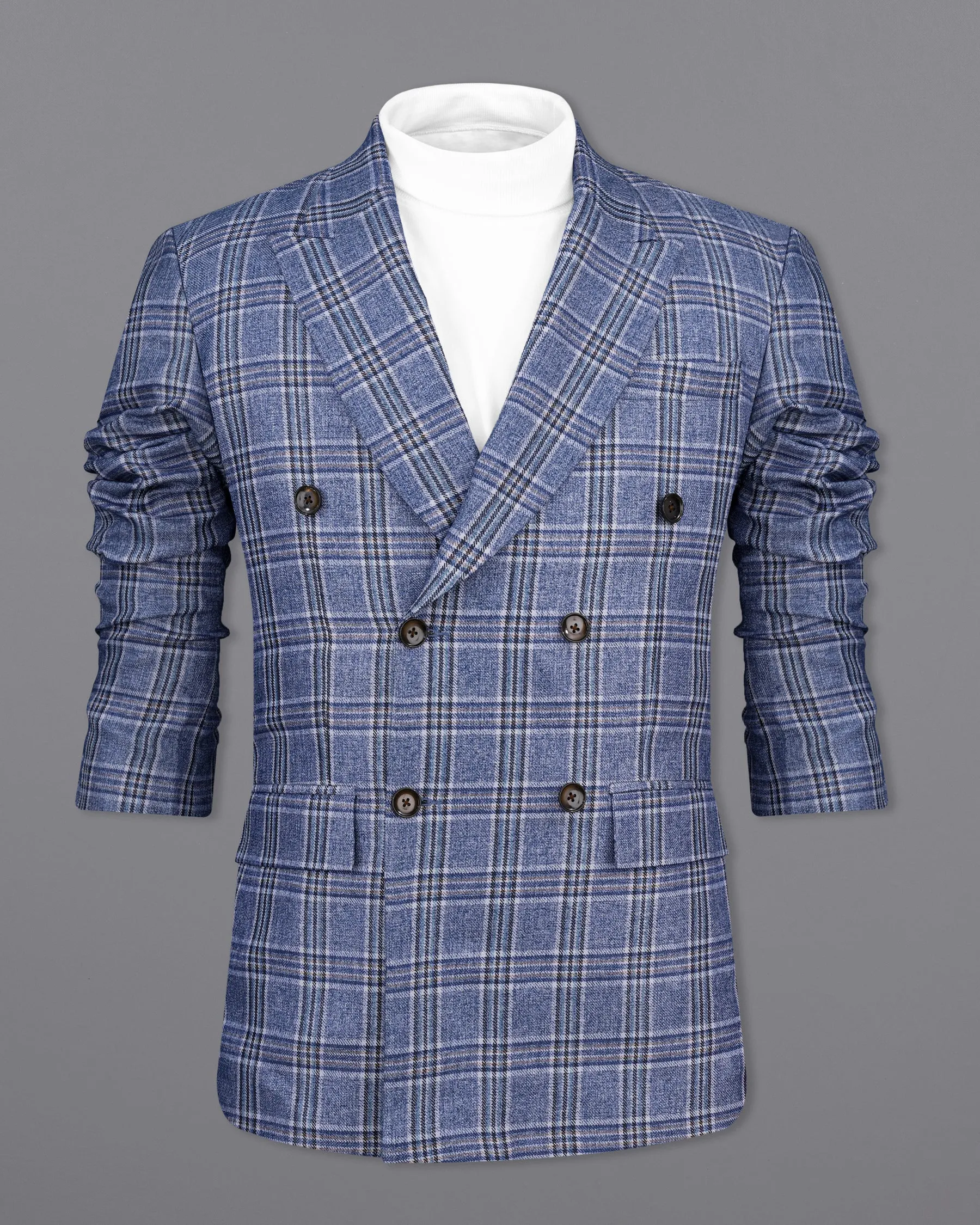 Bayoux Blue Plaid Double Breasted Blazer