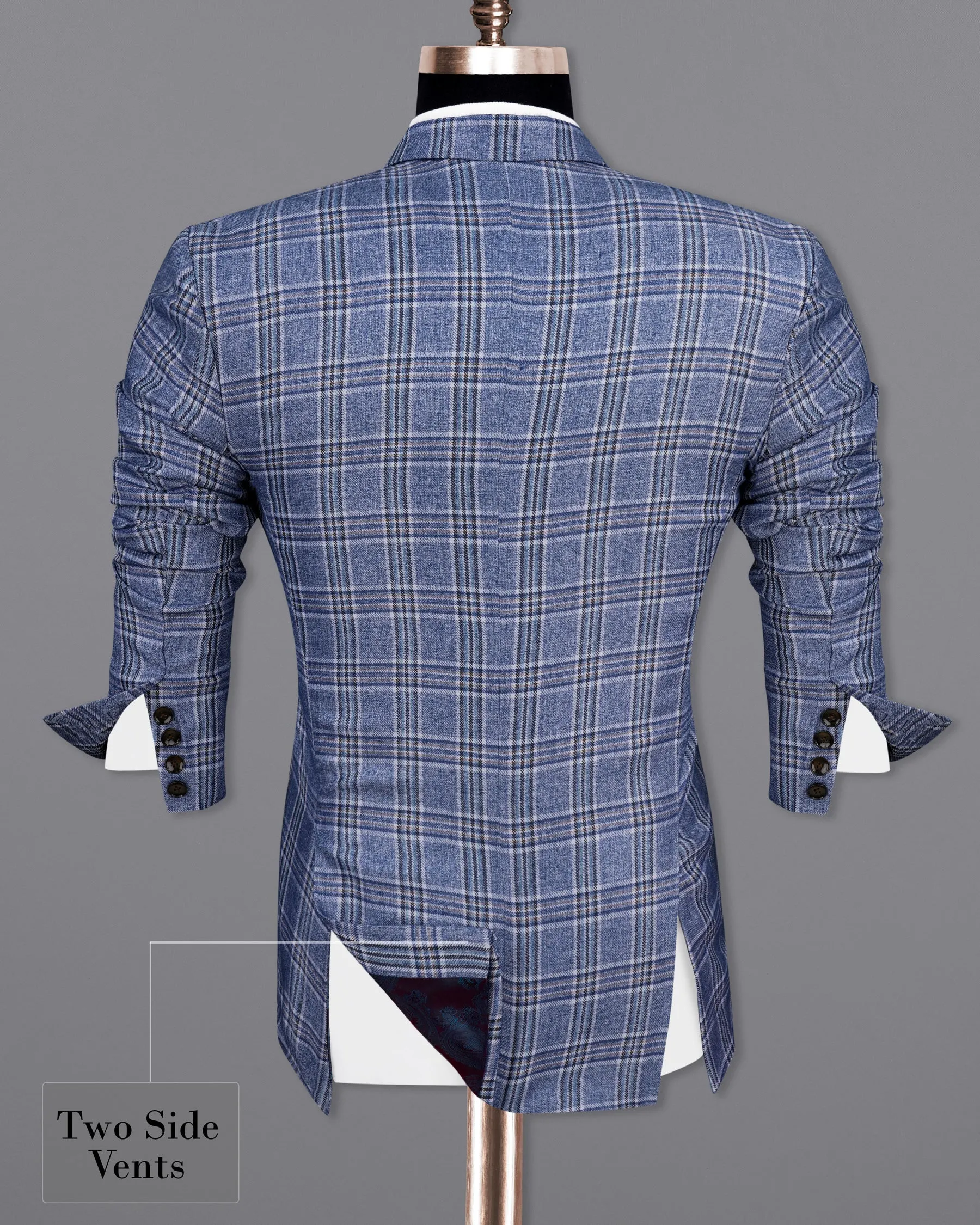 Bayoux Blue Plaid Double Breasted Blazer