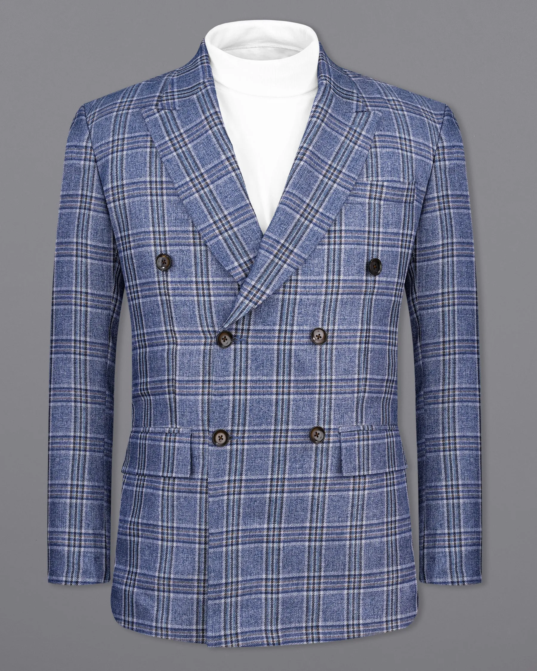Bayoux Blue Plaid Double Breasted Blazer