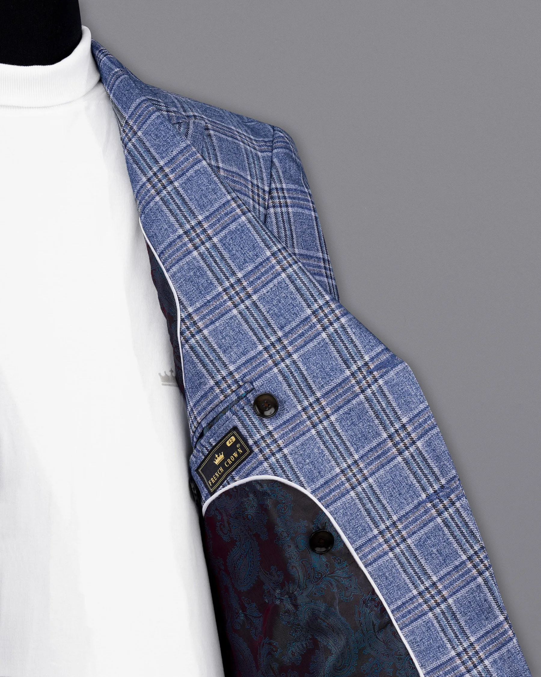 Bayoux Blue Plaid Double Breasted Blazer
