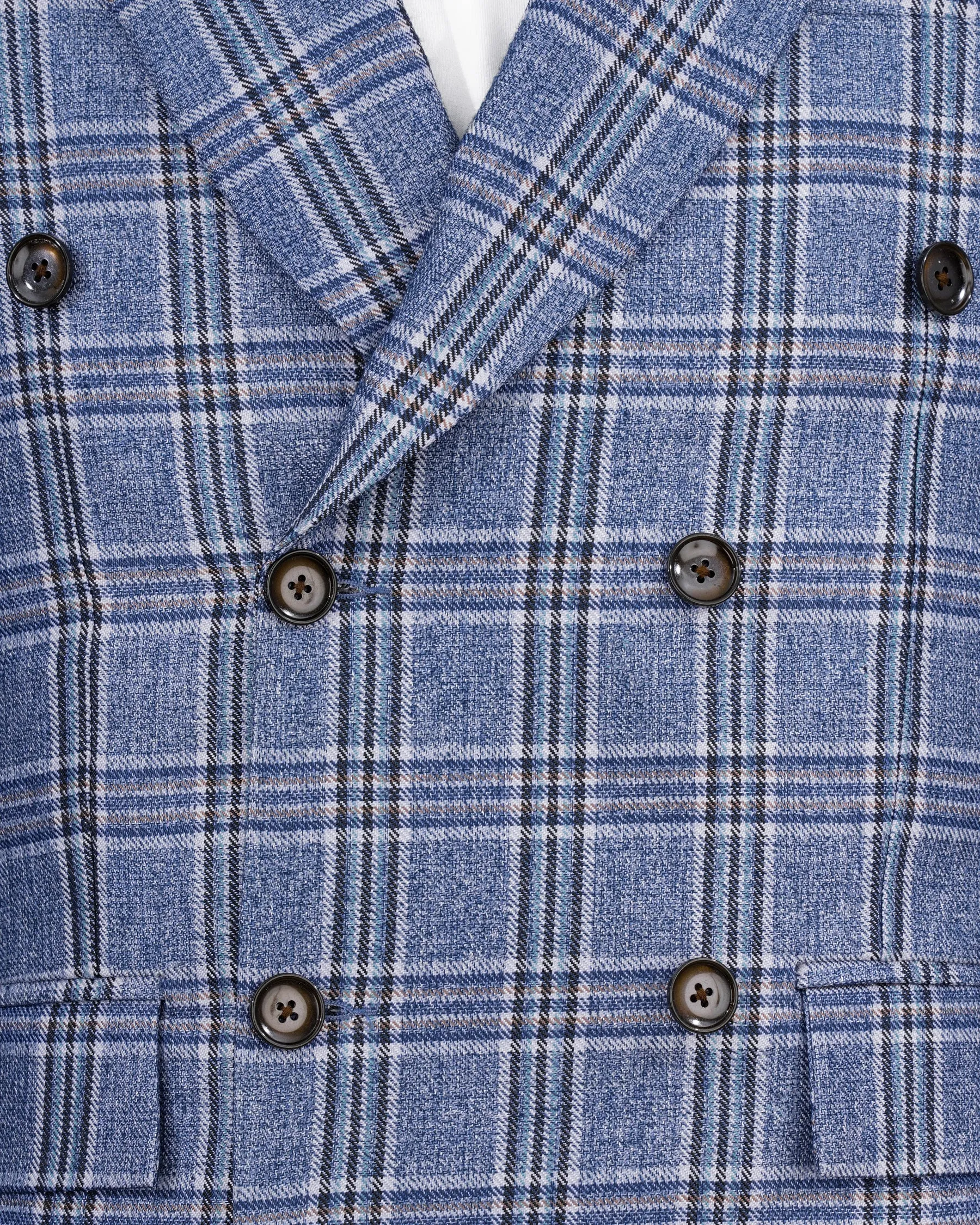 Bayoux Blue Plaid Double Breasted Blazer