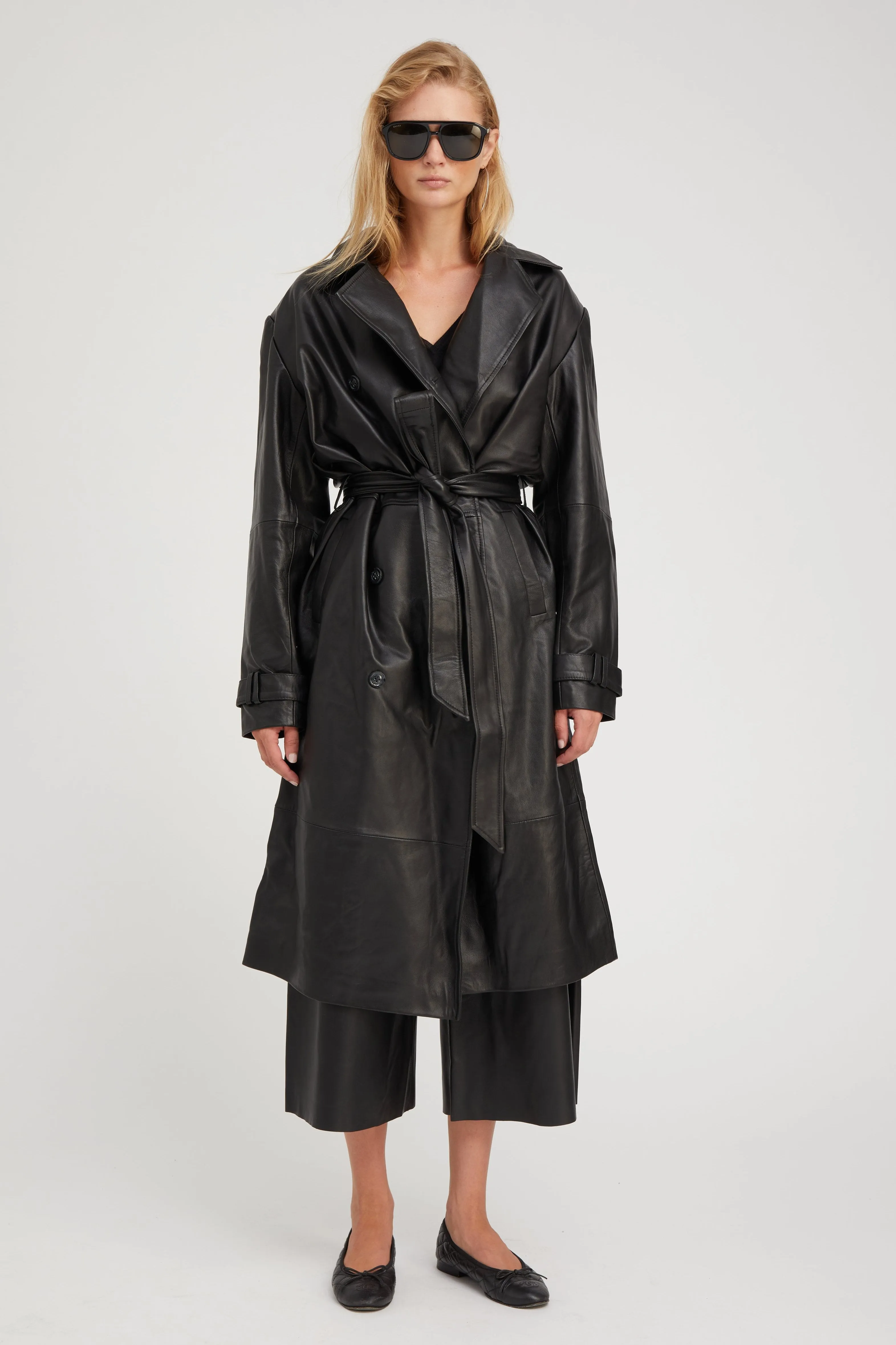 Black Leather Trench Coat