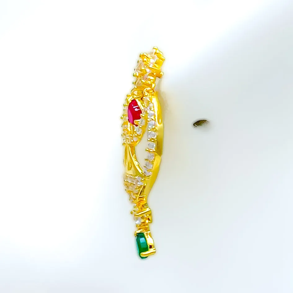 Blooming Flower Hanging CZ 22k Gold Earrings