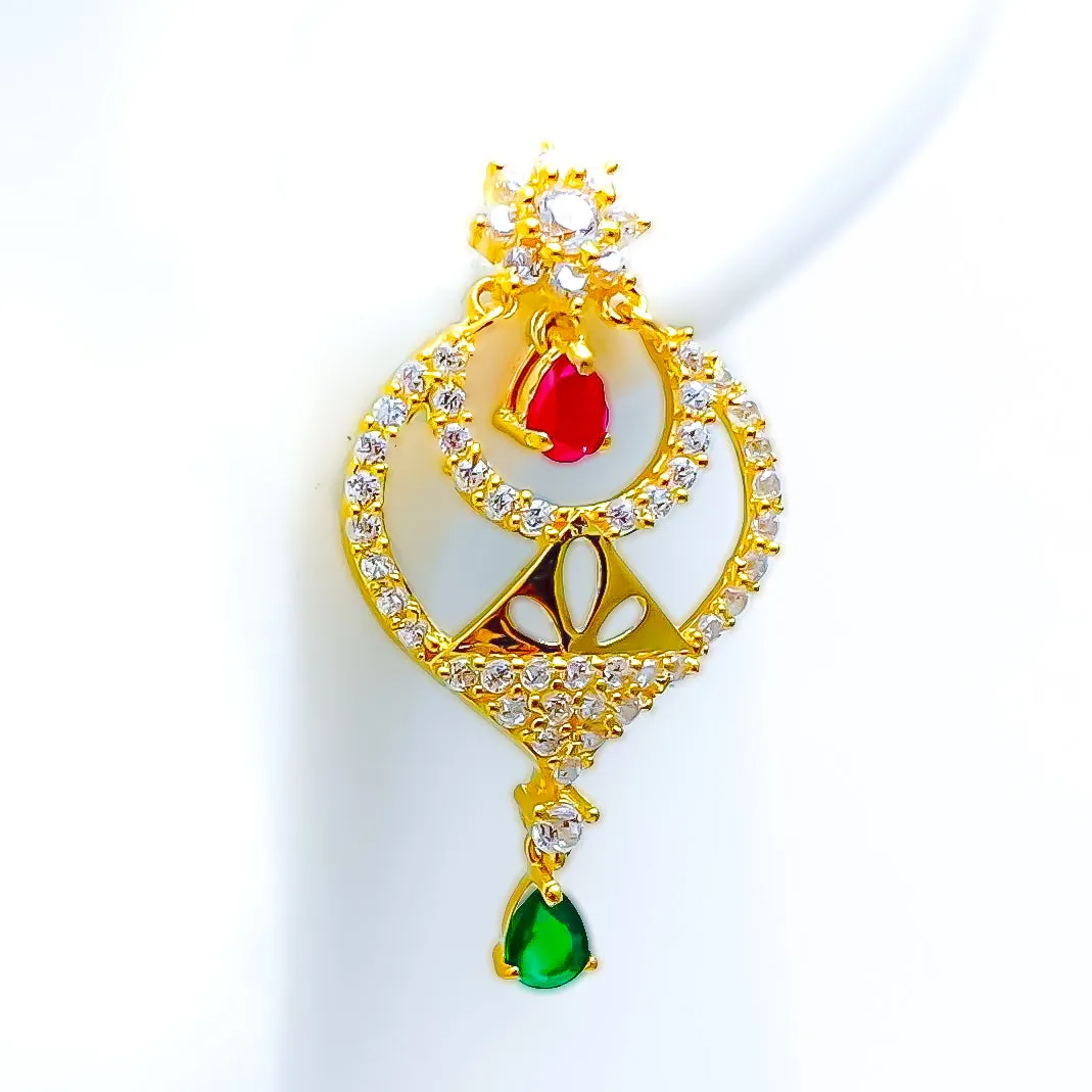 Blooming Flower Hanging CZ 22k Gold Earrings