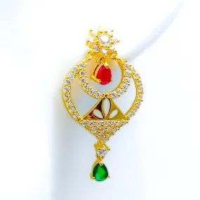 Blooming Flower Hanging CZ 22k Gold Earrings