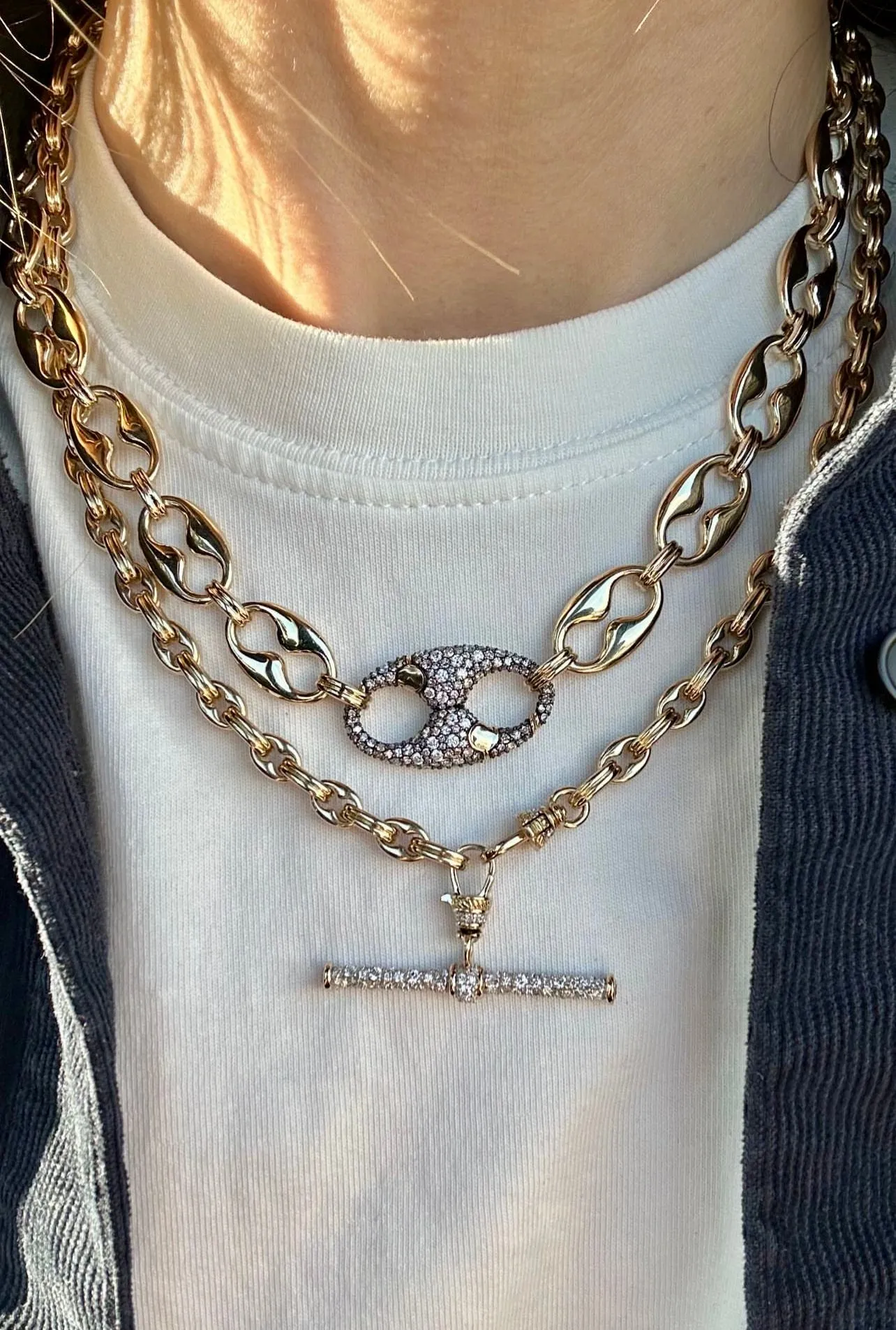 Blue Sapphire Pavé T-Bar Clip Pendant