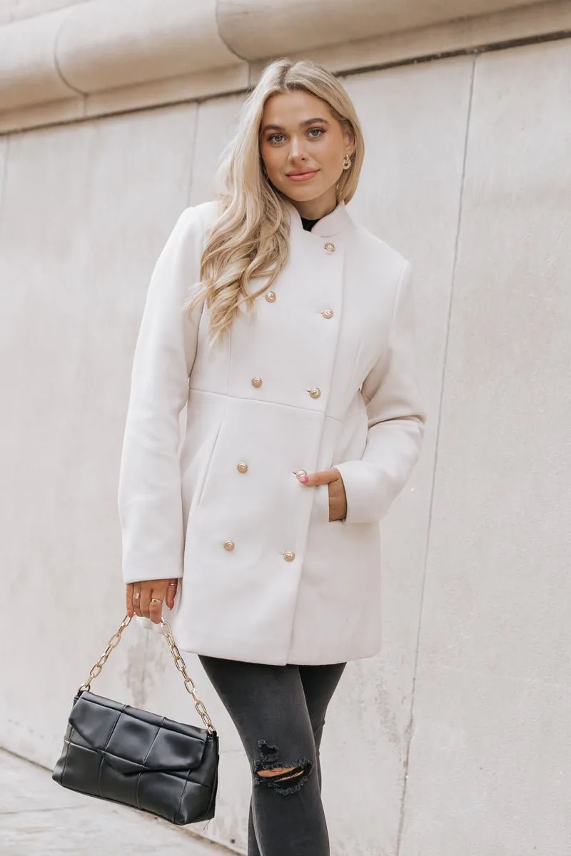 Bone Double Breasted Peacoat