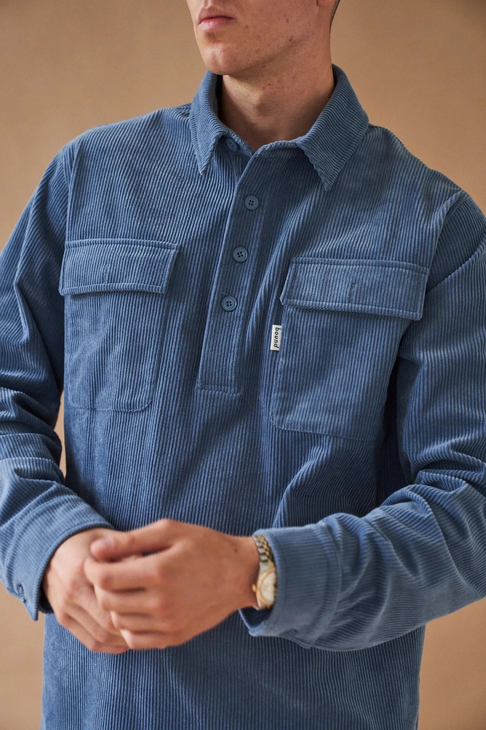 bound 'Steel Blue' Corduroy Overshirt