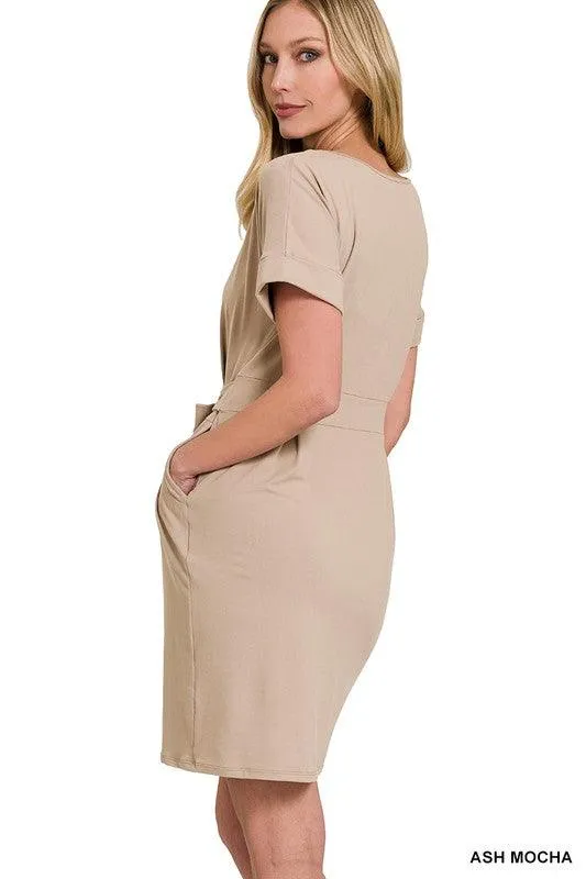 Brushed Dty Tie-Belt Dress