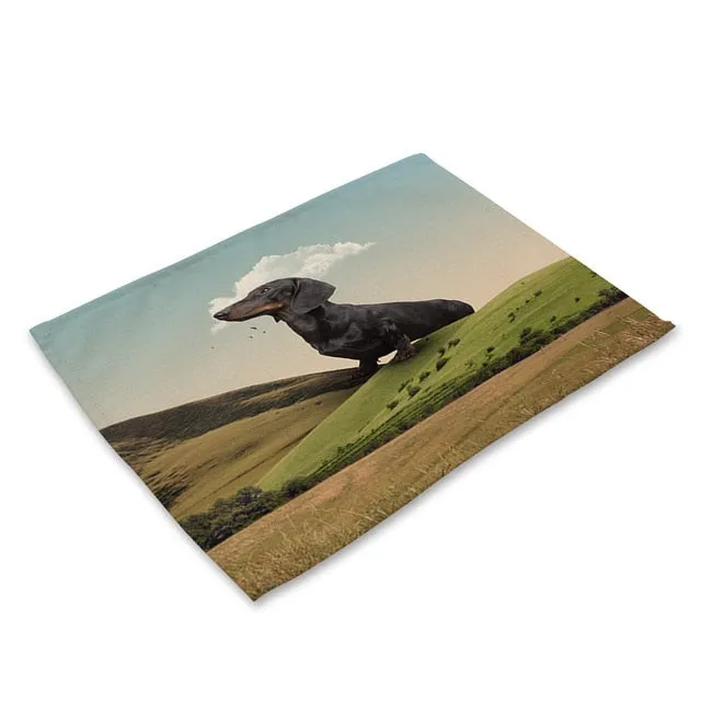 Cartoon Dachshund Cotton Placemats for Dining Table