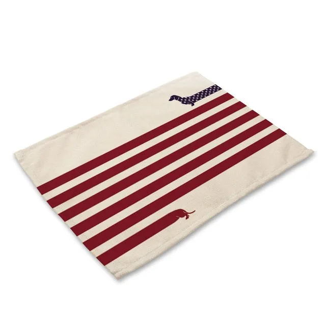Cartoon Dachshund Cotton Placemats for Dining Table
