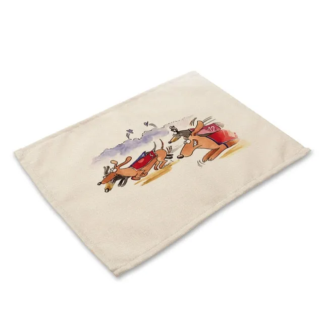 Cartoon Dachshund Cotton Placemats for Dining Table