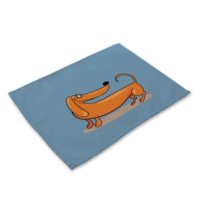 Cartoon Dachshund Cotton Placemats for Dining Table