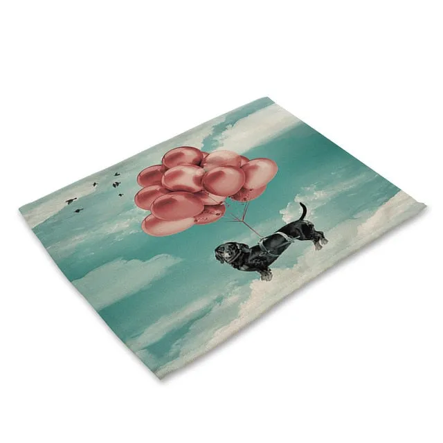 Cartoon Dachshund Cotton Placemats for Dining Table