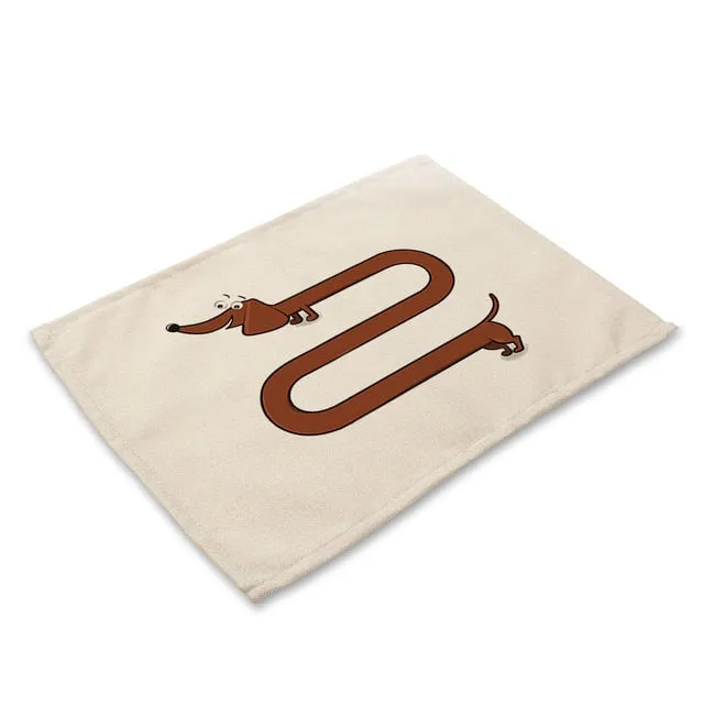 Cartoon Dachshund Cotton Placemats for Dining Table