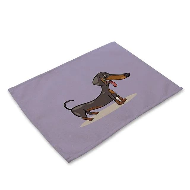 Cartoon Dachshund Cotton Placemats for Dining Table